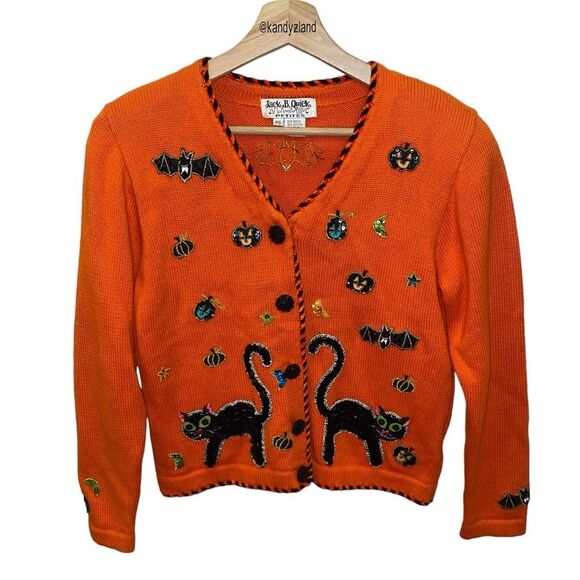 Vintage Sweaters - JACK B. QUICK Vintage Women’s Halloween Black Orange Cardigan